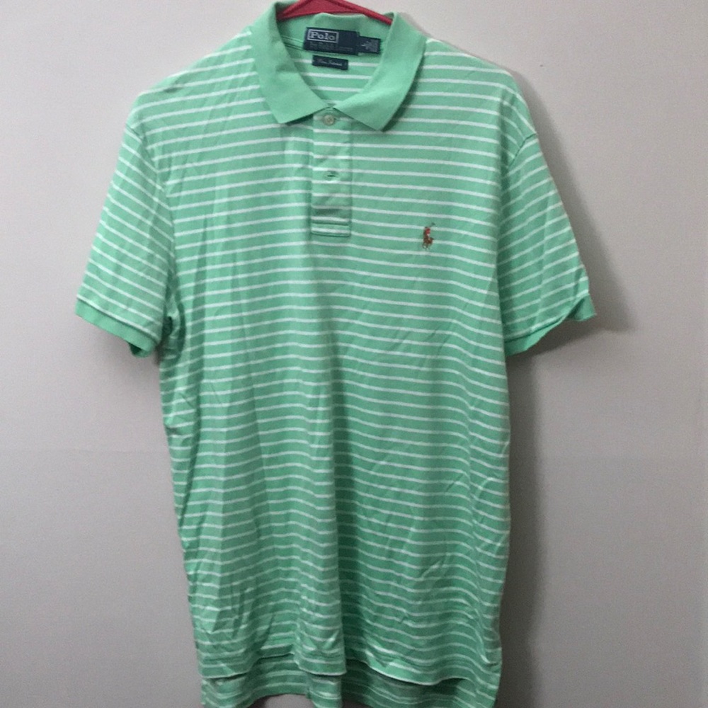 Lime green striped polo nice collar shirt!
